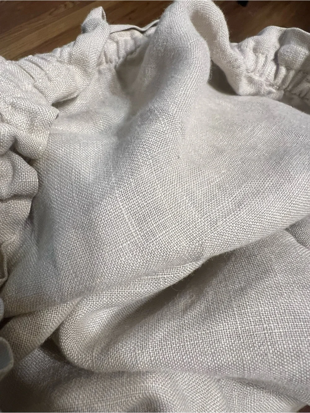 Zara Beige Wide-Leg Linen Blend Drawstring Pants